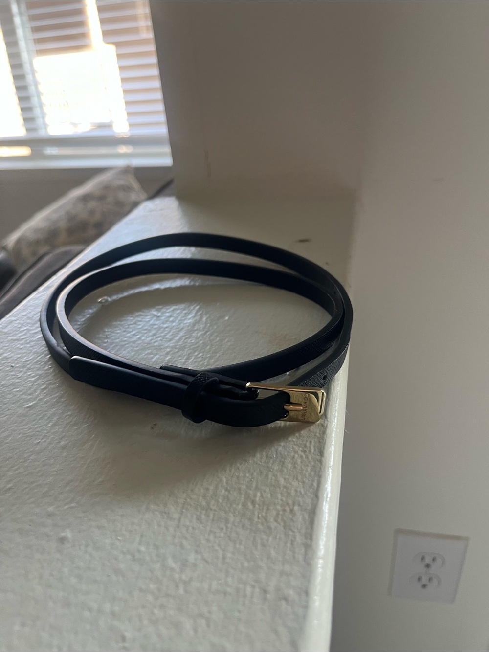Vintage Calvin Klein Black Slim Leather Wrap Belt with Gold Buckle